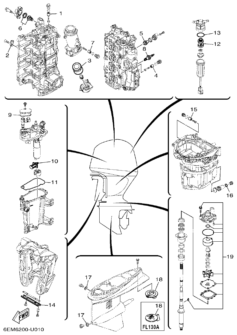 Yamaha F130AET, FL130AET SCHEDULED SERVICE PARTS parts diagram